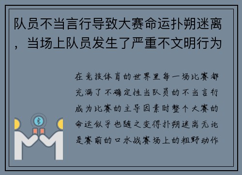 队员不当言行导致大赛命运扑朔迷离，当场上队员发生了严重不文明行为